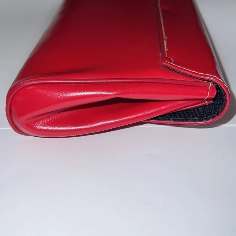 Vintage Red Leather Turnlock Clutch Bag